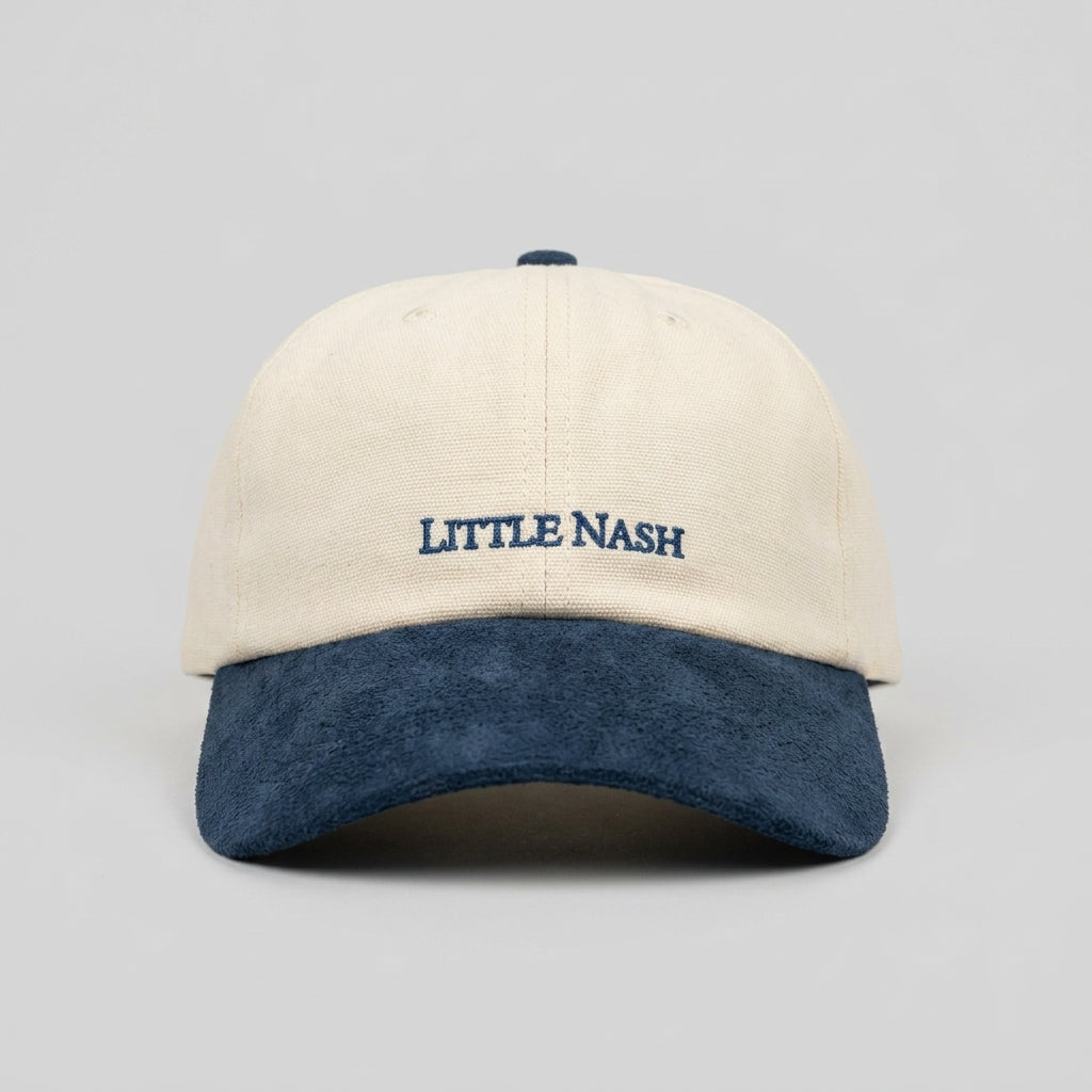 Cotton/Faux Suede Junior Cap - Cream & Navy