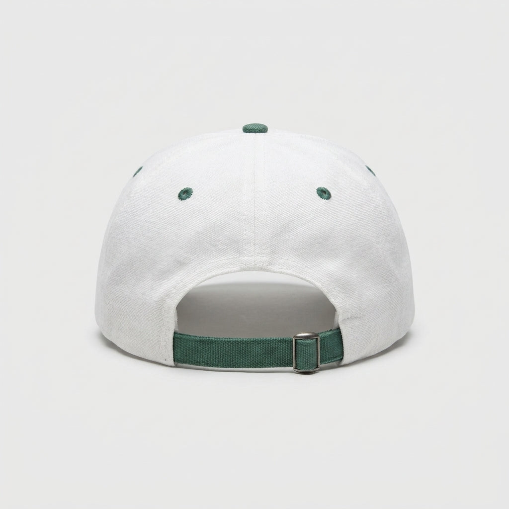 Cotton/Faux Suede Rope Cap - White & Moss Green