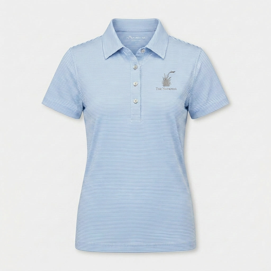 Women's Peter Millar Jubilee Performance Jersey Polo - Cottage Blue / White Stripe