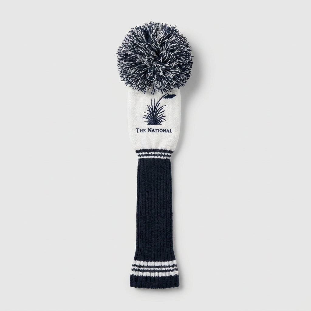 Premium White & Navy Pom Pom Headcover - Driver, Woods, Hybrids