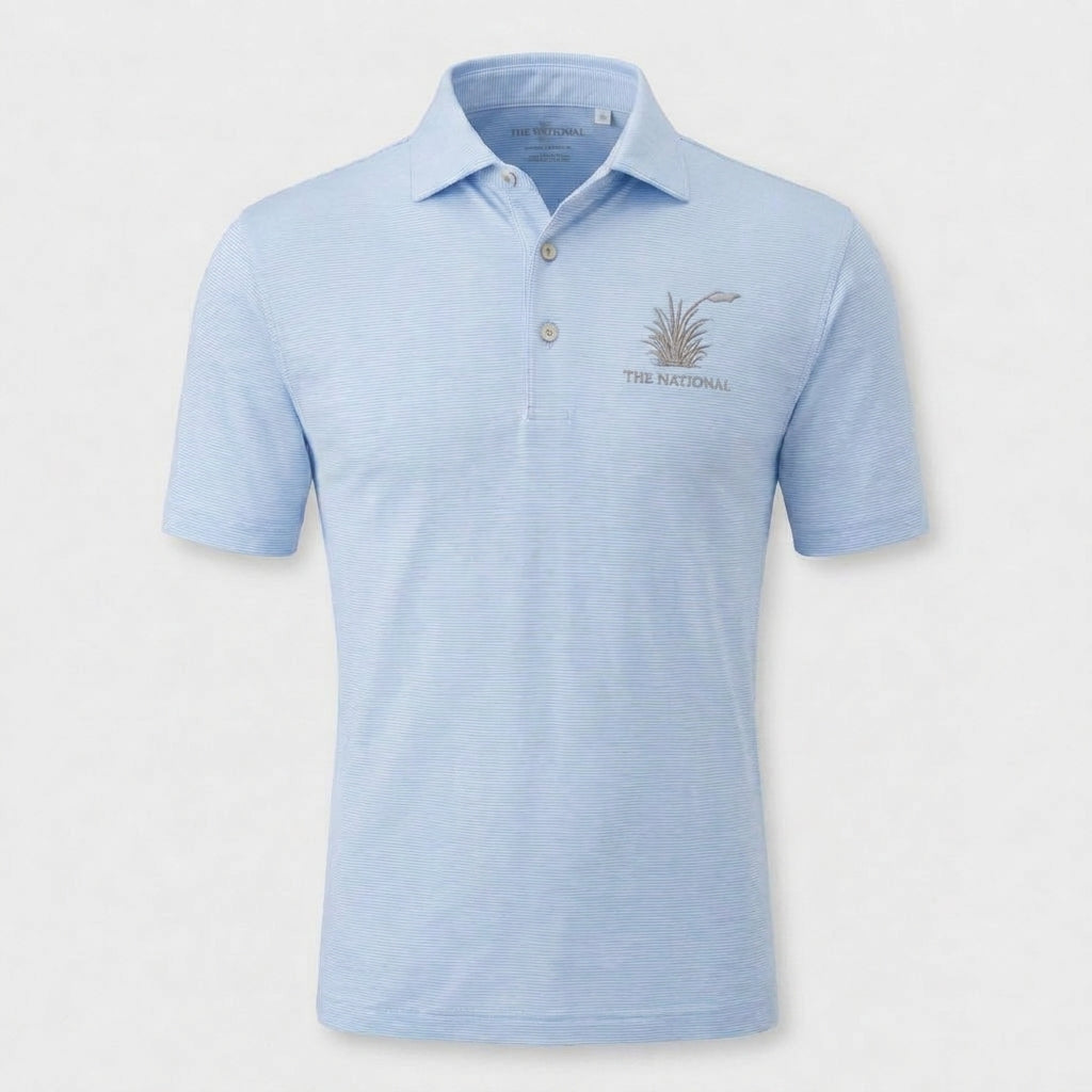Men's Peter Millar Jubilee Performance Jersey Polo - Cottage Blue / White Stripe