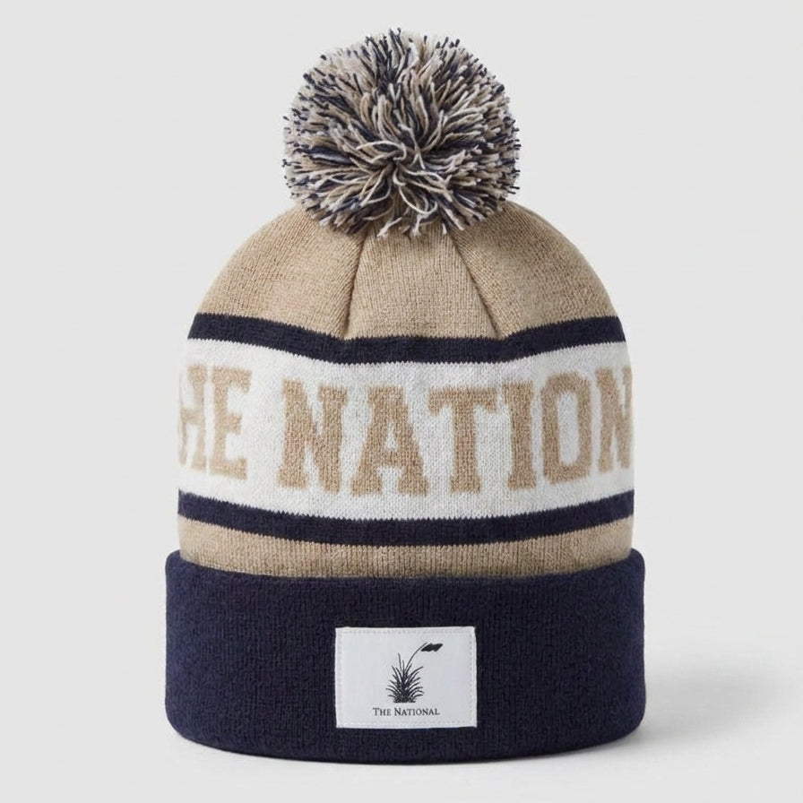 Pom Pom Beanie - Navy and Brown