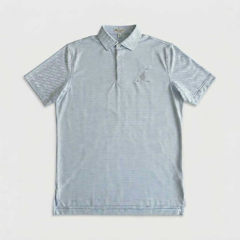 Men's Peter Millar Jubilee Performance Jersey Polo - Cottage Blue / White Stripe