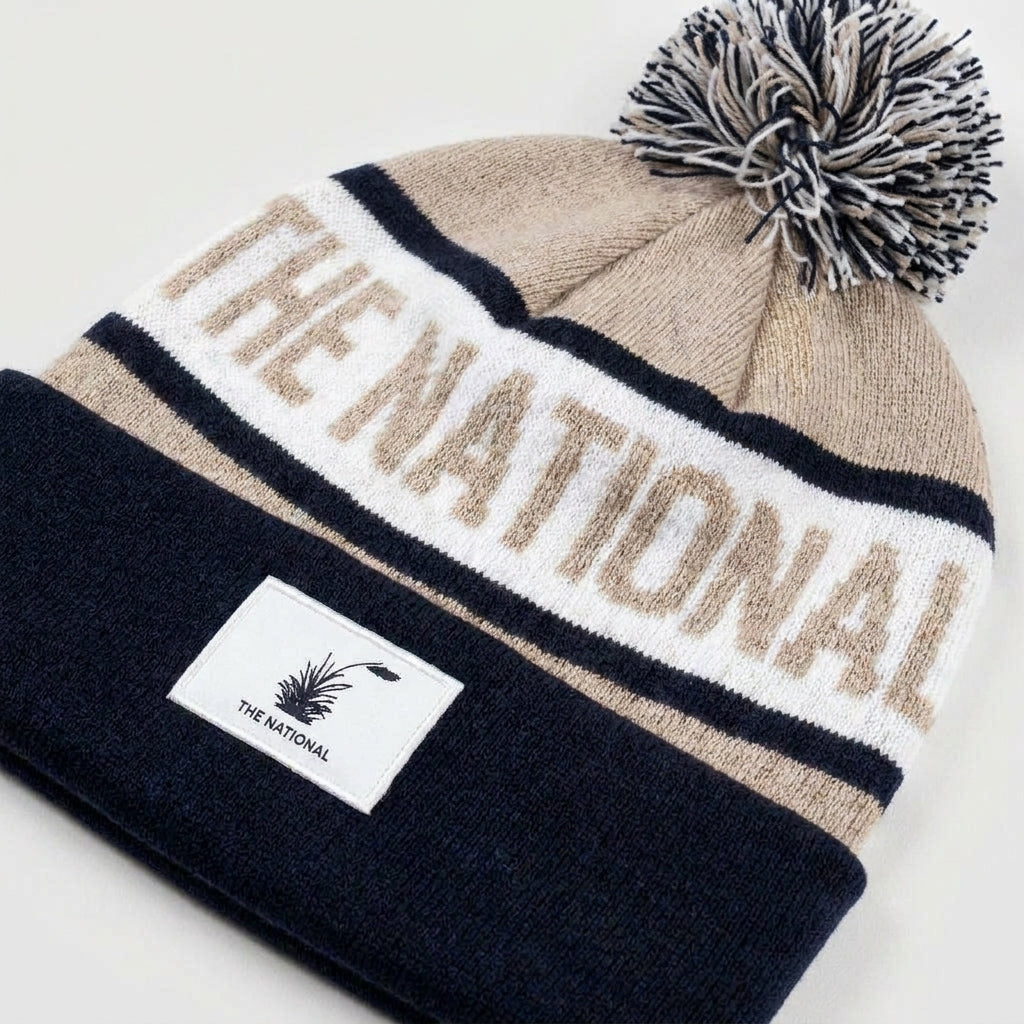 Pom Pom Beanie - Navy and Brown