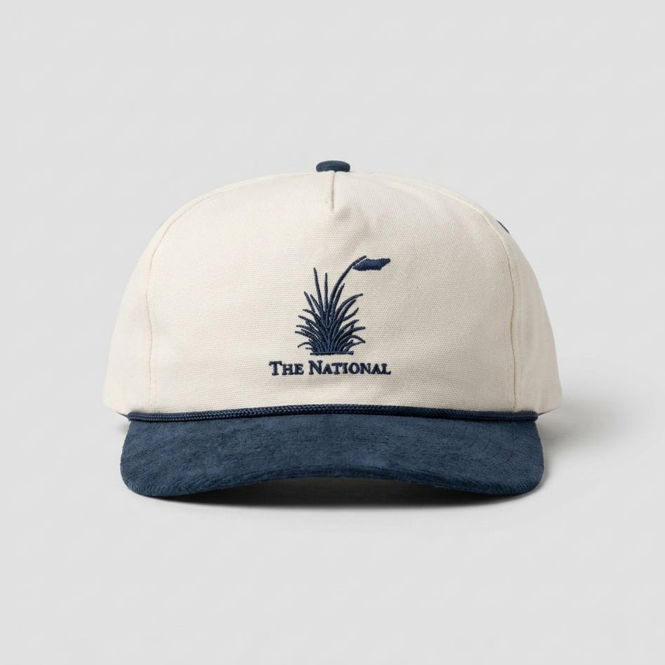 Cotton/Faux Suede Rope Cap - White & Navy