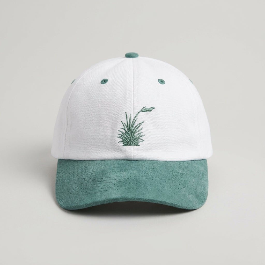 Cotton/Faux Suede Cap - White & Moss Green